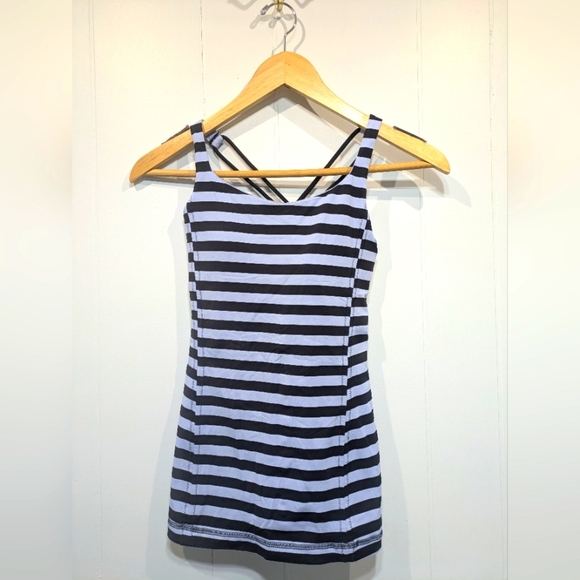 Lululemon Free To Be Criss Cross Sea Stripe Polar Haze Tank Size 2 Performance - Picture 6 of 6